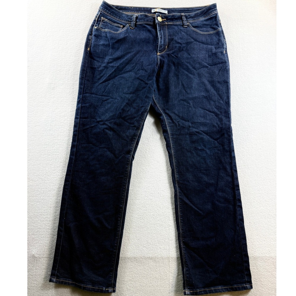 Lee Perfect Fit Jeans Women 16 Short Dark Wash Straight Leg 37x30 Flap Pockets